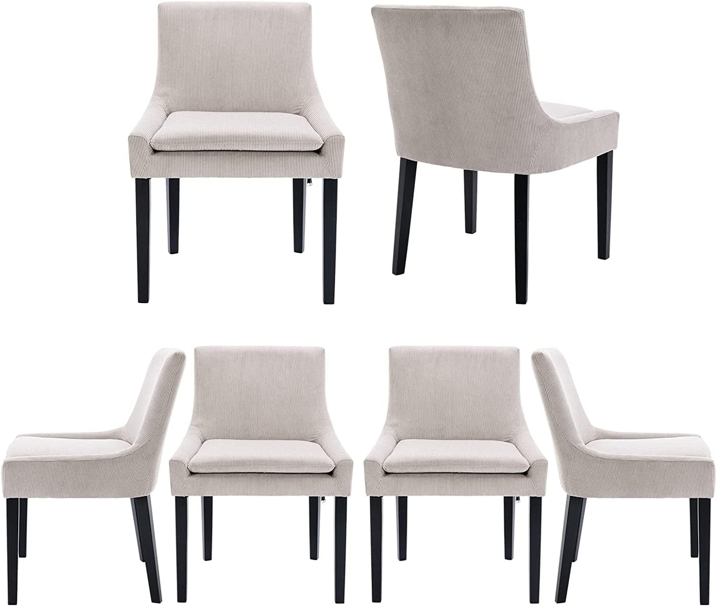 Set of 6 Beige Corduroy Dining Chairs with Wood Legs-0