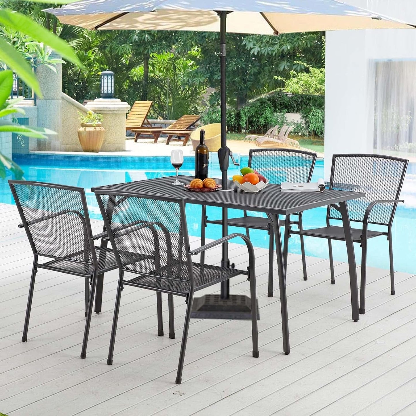 5 Piece Outdoor Table and Chair, Patio Outdoor Dining Set with 1.73" Umbrella Hole, Patio Table and Chair Set of 4 for Garden,Bistro,Deck-0