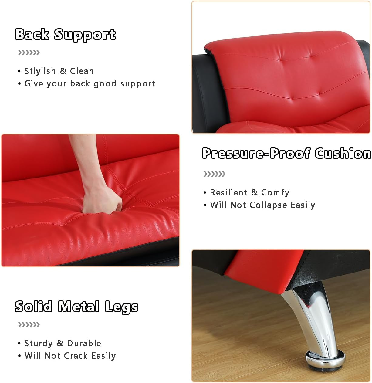 Leather Couches for Living Room, Living Room Couch Set, Sofa for Bedroom, Apartment, Living Room Furniture Sets (A-Leather Black&Red, Chair)-2