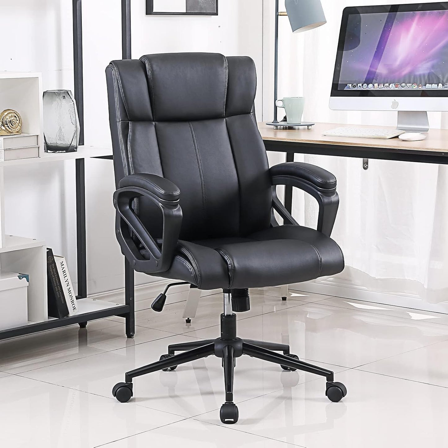 Ergonomic Leather Office Chairs, Lumbar Support, Set of 2-0