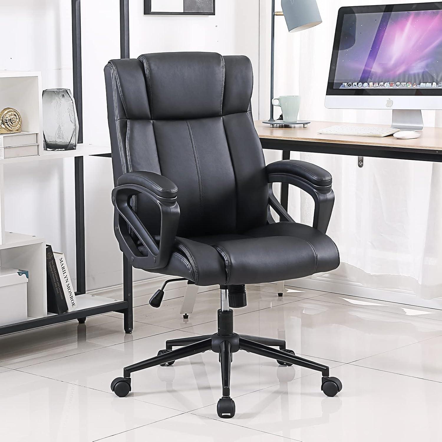 Ergonomic Leather Office Chairs, Lumbar Support, Set of 2-0