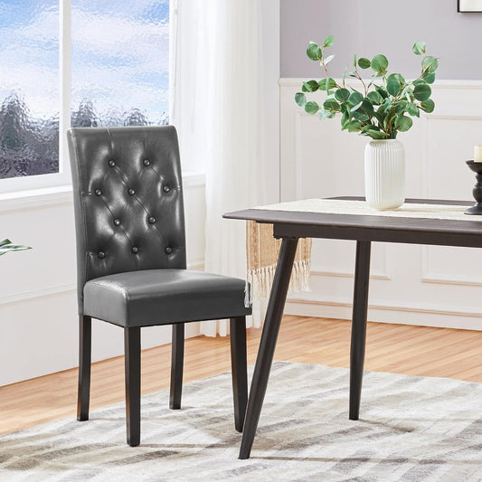 Button Tufted Dining Chairs Parsons Chair Set of 2, Faux Leather Dining Room Chairs Side Chairs High Back for Home Kitchen Living Room, Gray-1