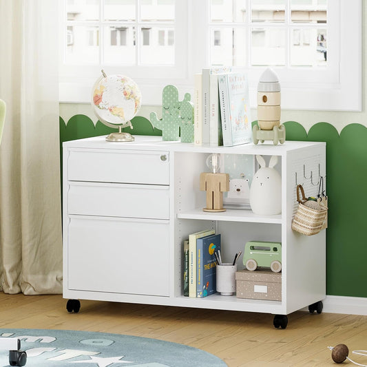 White Mobile 3 Drawer Locking File Cabinet-0