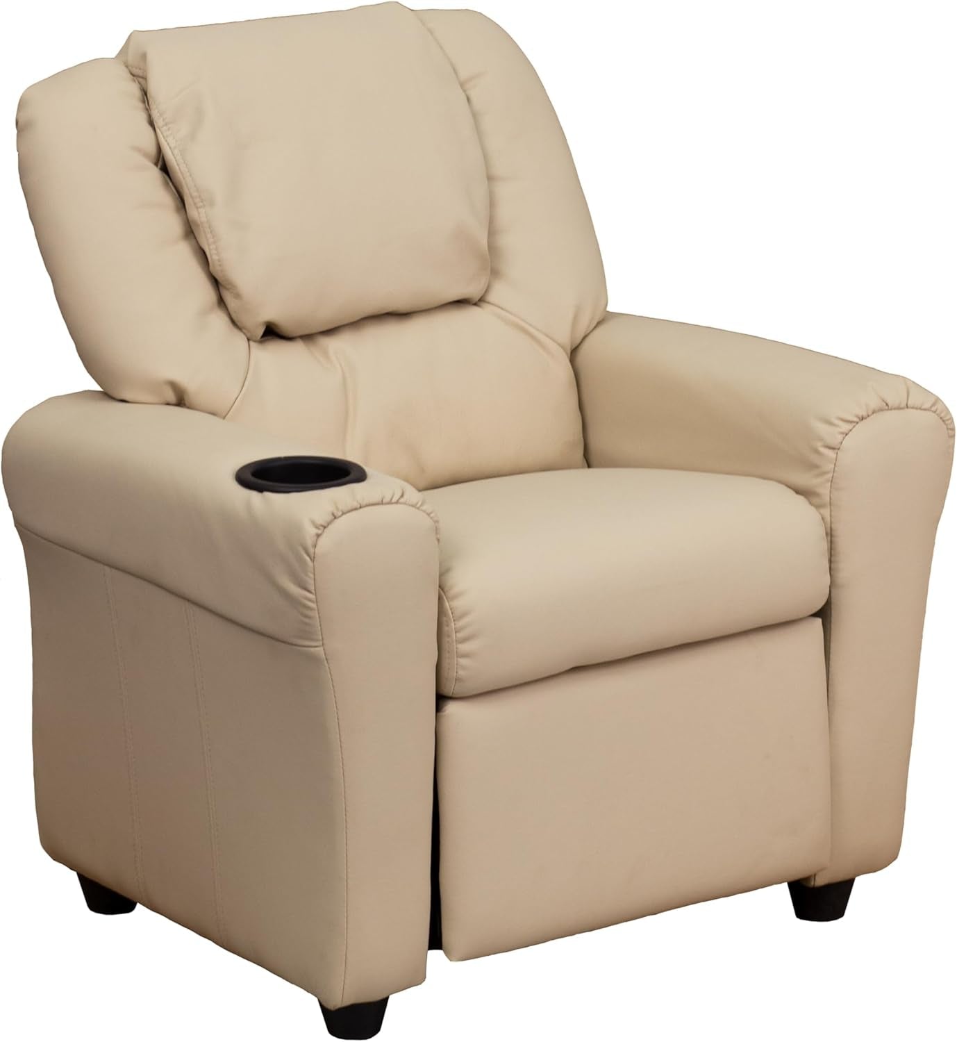 Vana Vinyl Kids Recliner with Cup Holder, Headrest, and Safety Recline, Contemporary Reclining Chair for Kids, Supports up to 90 Lbs., Beige-0