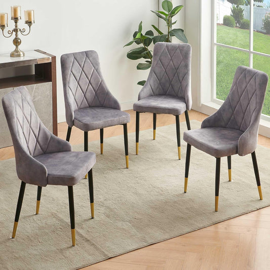 Upholstered Velvet Dining Chair Set of 4, Grey Armless Side Chair with Metal Legs for Home Kitchen-0