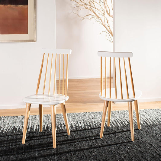 American Homes Collection Burris Country Farmhouse Natural and White Spindle Side Chair (Set of 2)-1