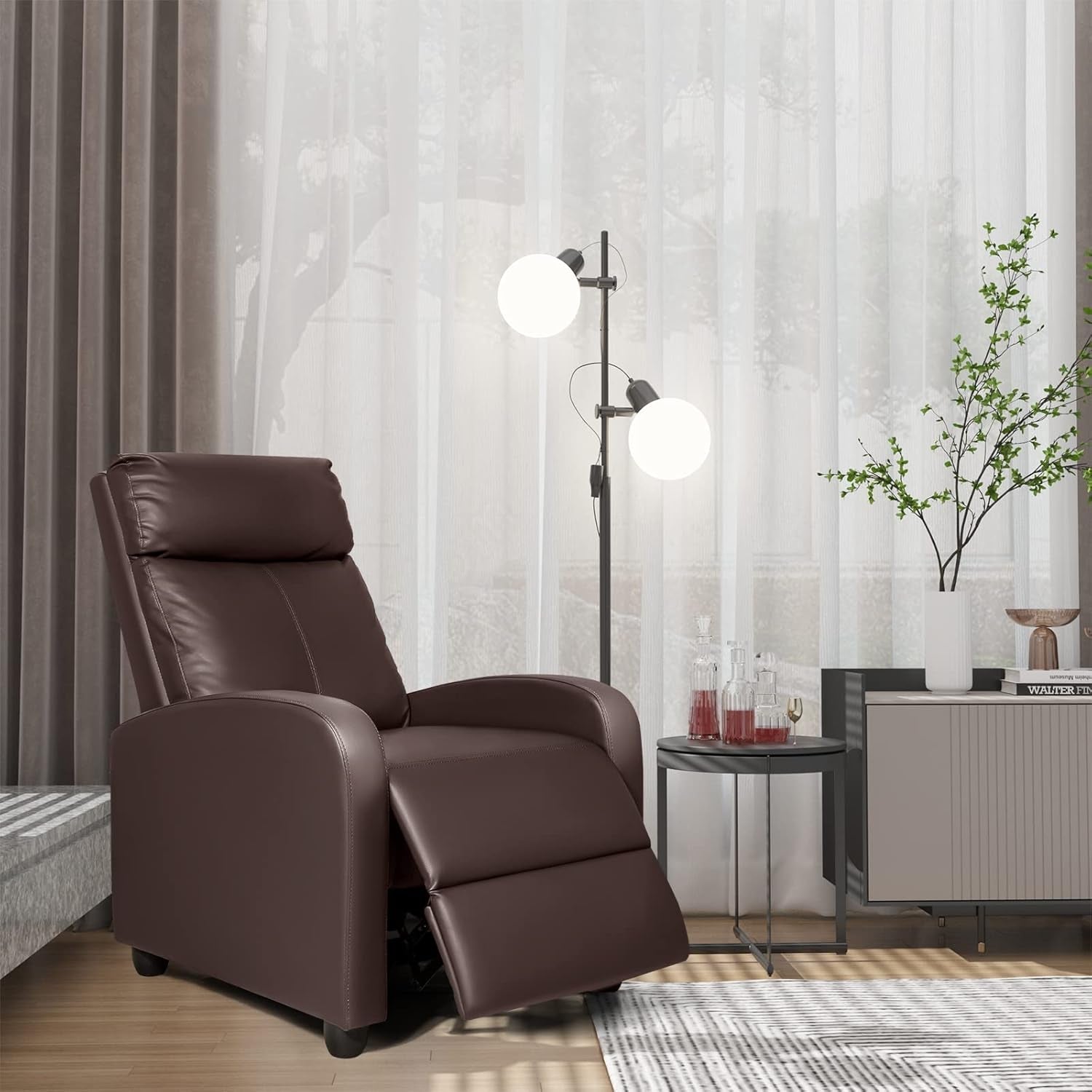 Recliner Chair, Recliner Sofa for Adults, Recliners Home Theater Seating with Lumbar Support, Reclining Sofa Chair for Living Room (Leather, Brown)-1