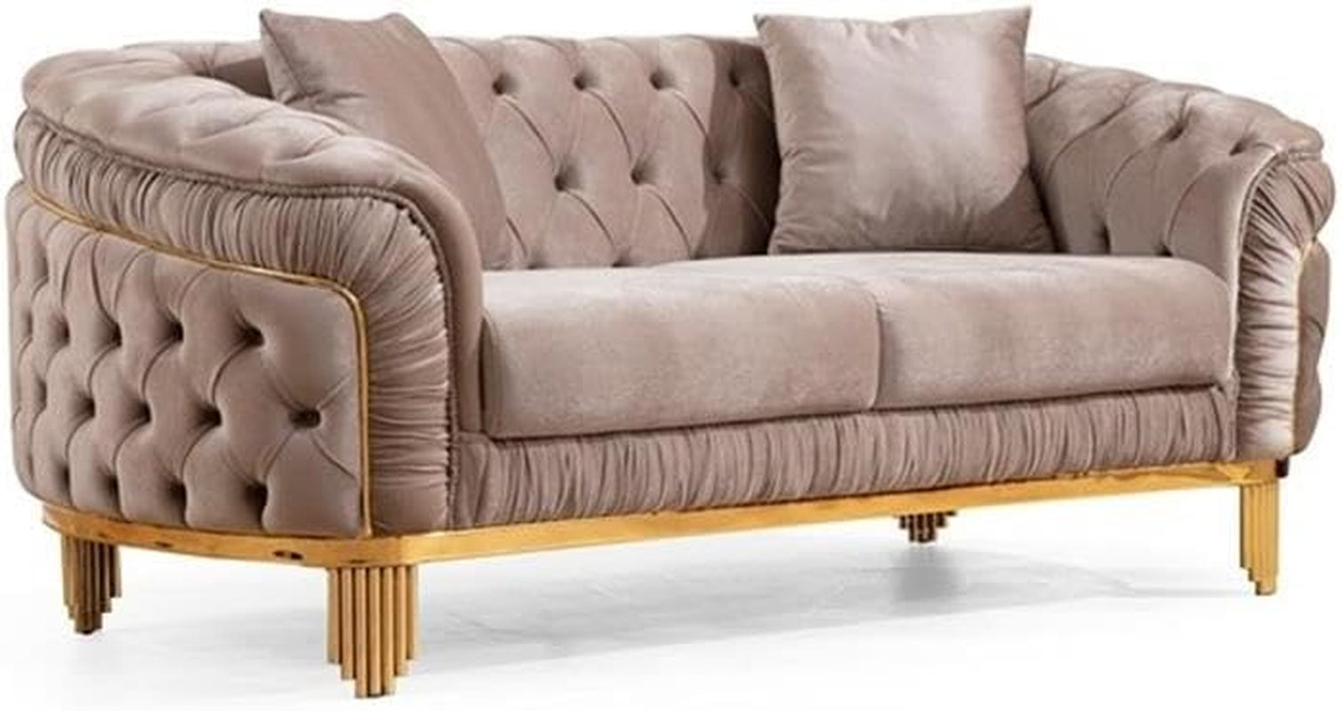 Vanessa 3 Piece Living Room Set Finished with Velvet Upholstery in Taupe-4