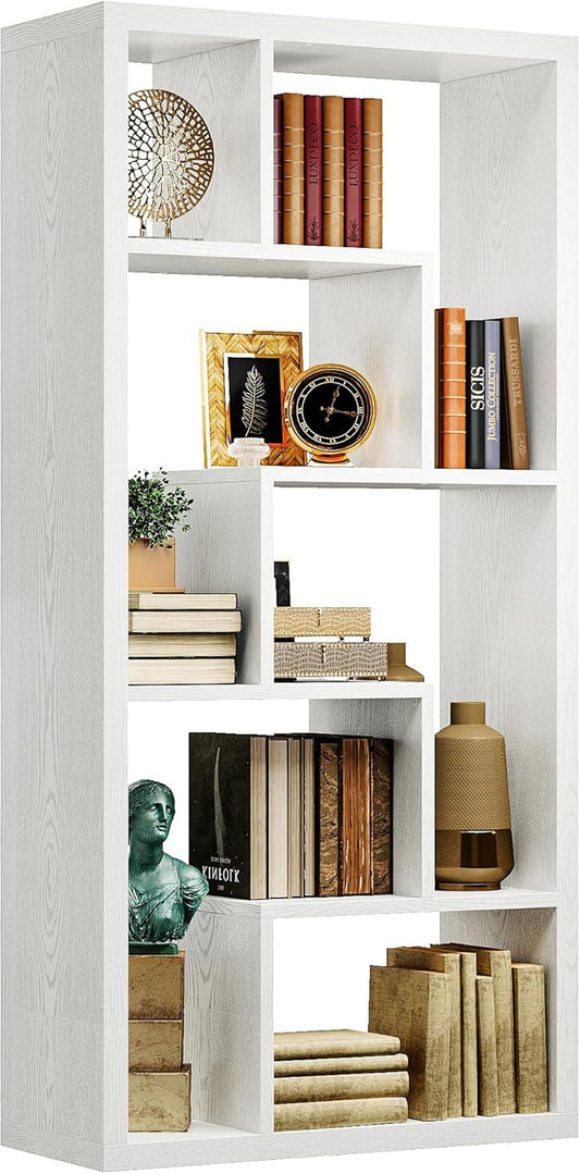 Geometric Bookcase 6-Shelf Industrial Bookshelf White Etagere Bookcase Tall Storage Display Bookshelf with Thicken Shelf for Living Room Home Office-0