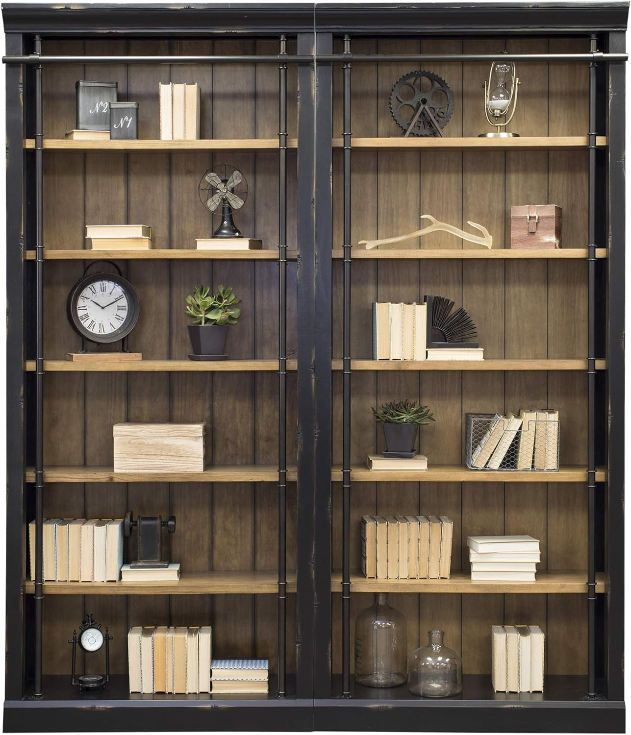 8' Tall Bookcase Wall with Ladder, Storage Organizer, Display Shelf for Office, Black-2