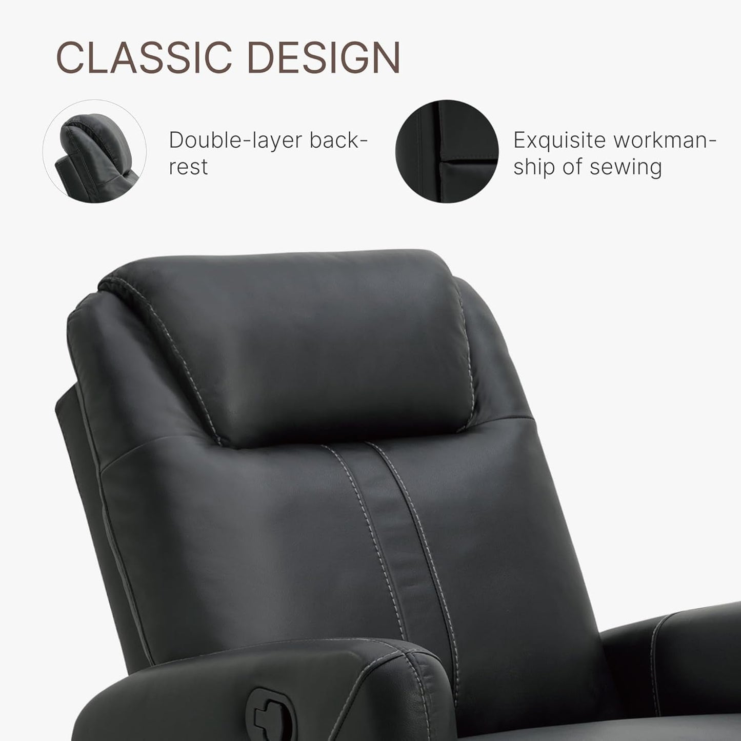 Leather Recliner Chair Faux Reclining Sofa Lazy Boy Glider Rocking Function with Armrest for Living Room Bedroom Home Theater Seating-4