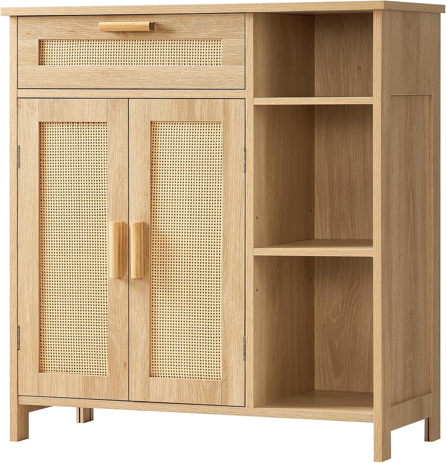 Natural Rattan Boho Storage Cabinet with Adjustable Shelves-1