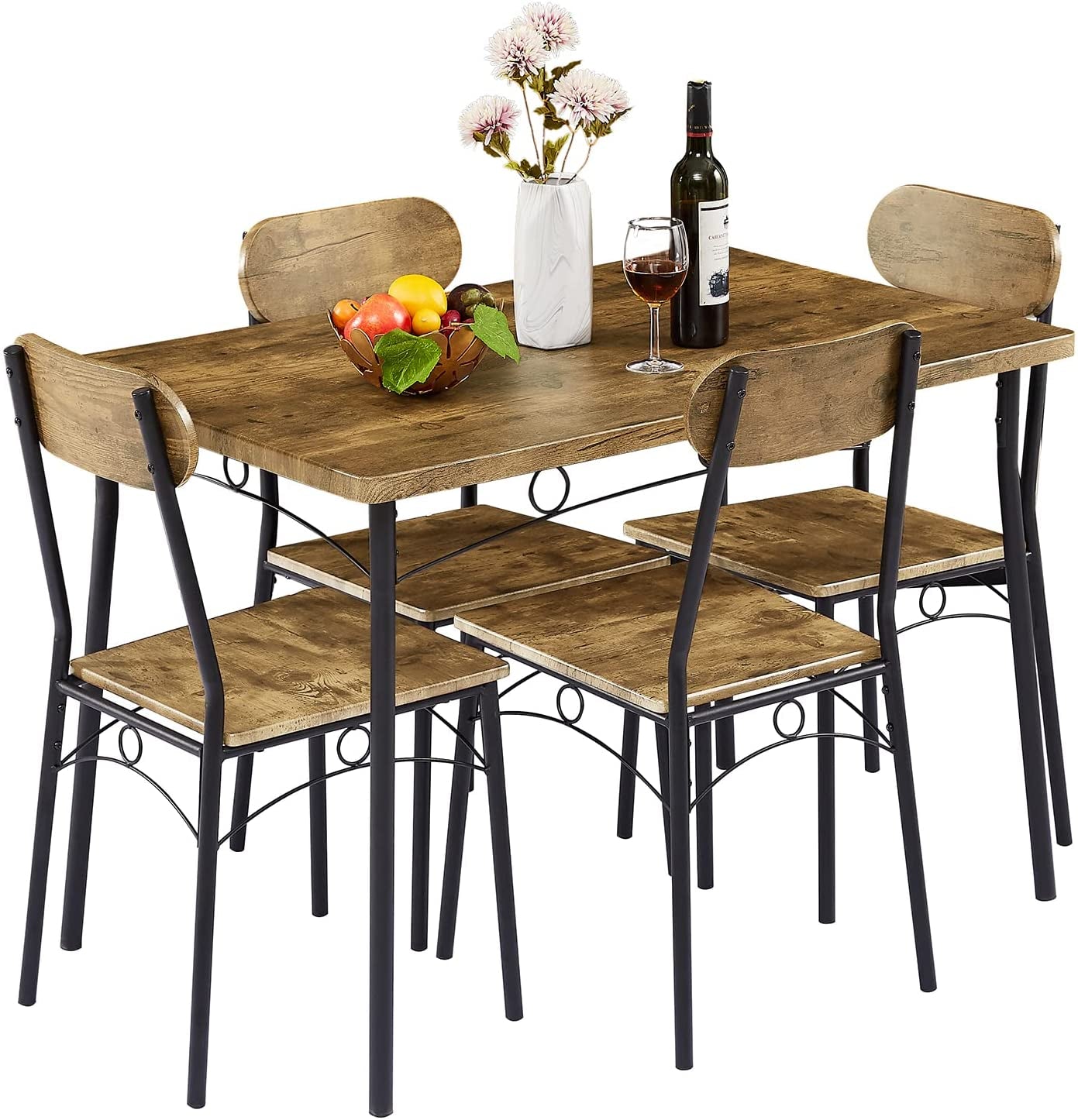 Metal and Wood Rectangular Dining Set-1