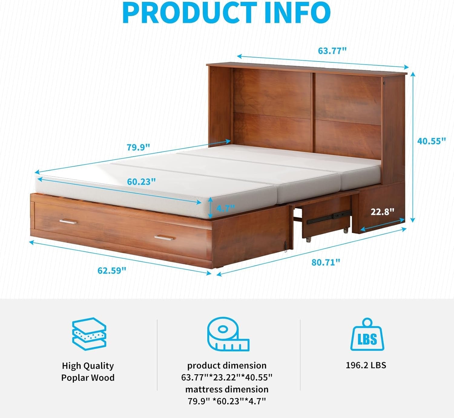 Queen Size Murphy Bed Cabinet with Storage and Charging-2