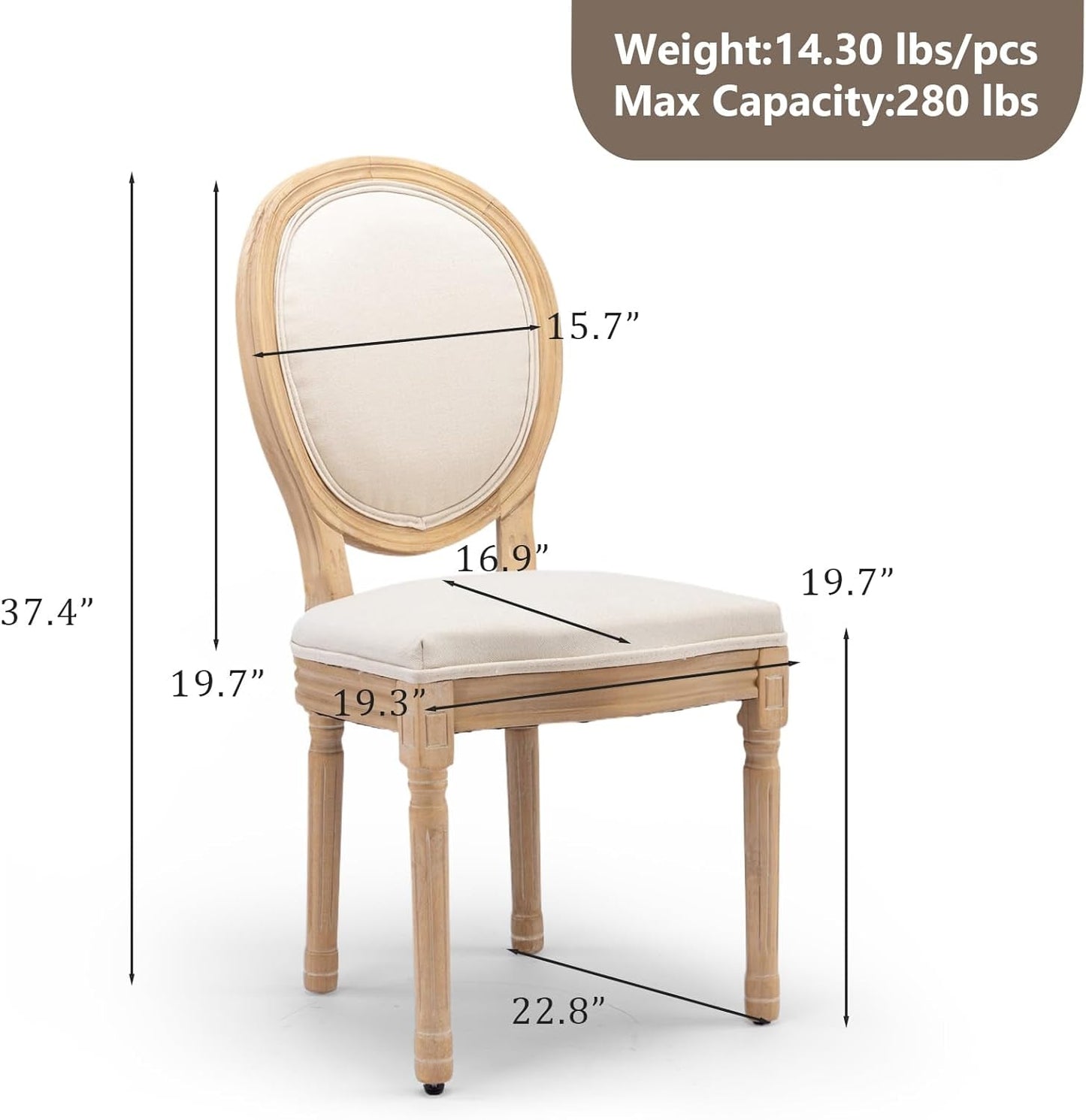 Beige Fabric French Country Dining Chairs (Set 6)-2