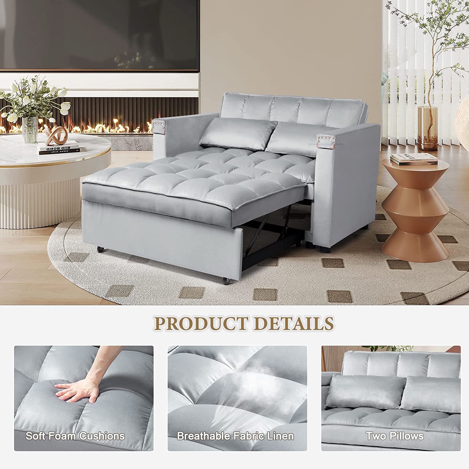 Multi-Functional Velvet Sleeper Sofa with Hidden Table-4