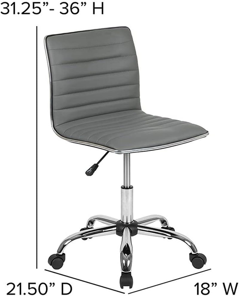 Alan Low Back Designer Armless Light Gray Ribbed Swivel Task Office Chair-2
