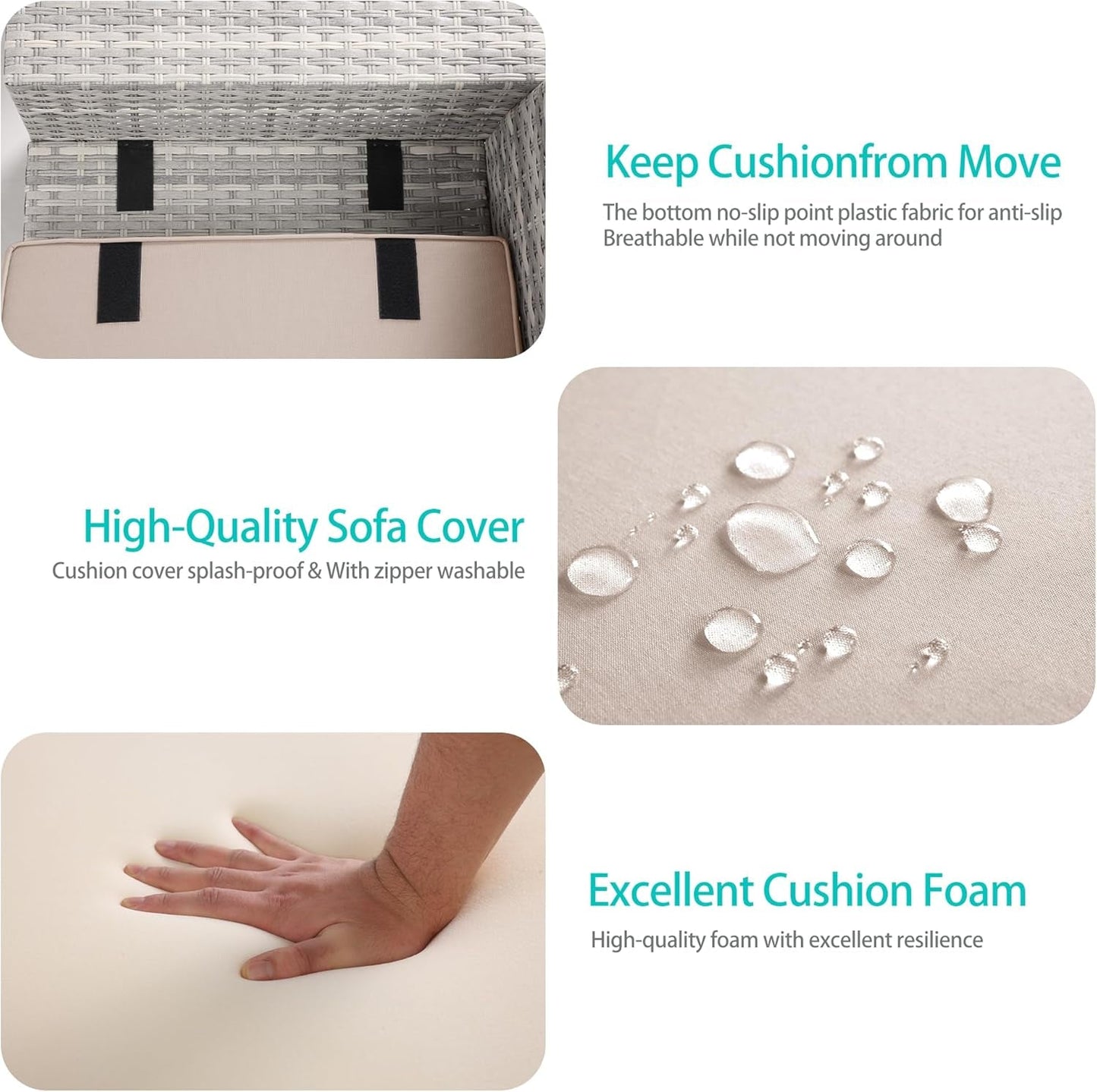 6-Piece Outdoor Patio Furniture Set Wicker Sectional Sofa Set, Patio Conversation Set with Thickened Cushions & Coffee Table for Garden, Backyard, Poolside, Beige-2