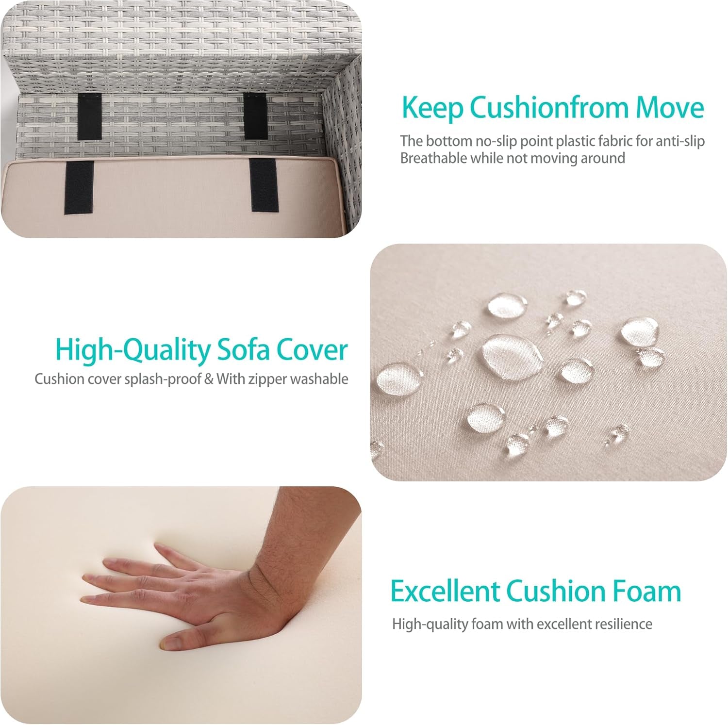 6-Piece Outdoor Patio Furniture Set Wicker Sectional Sofa Set, Patio Conversation Set with Thickened Cushions & Coffee Table for Garden, Backyard, Poolside, Beige-2