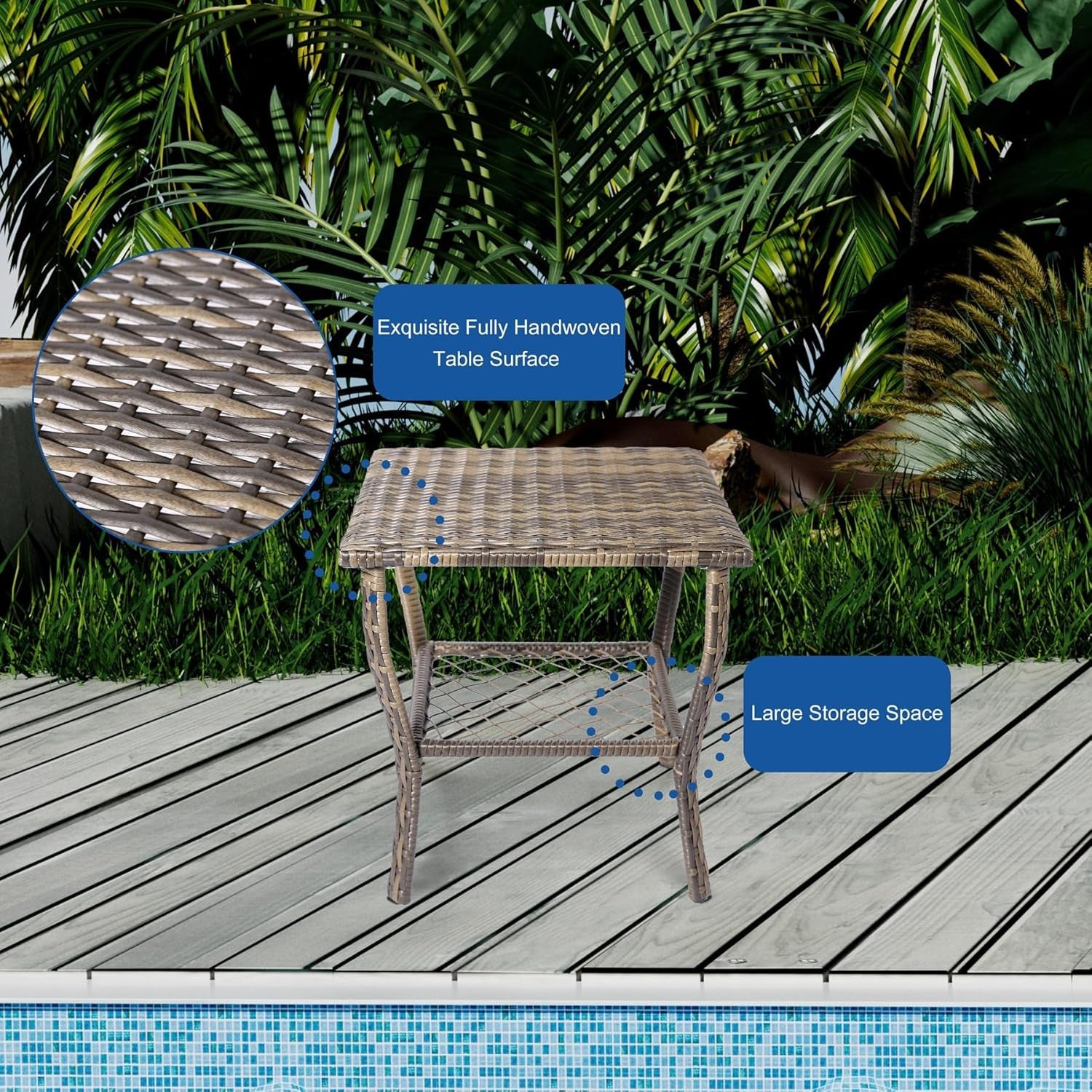 6-Piece Patio Furniture Set,Outdoor Rocking Chairs Set of 2, Patio Conversation Set with 4 Wicker Chairs with 2 Glass Coffee Tables and Cushions for Garden,Porch,Backyard, Bistro (Blue)-2