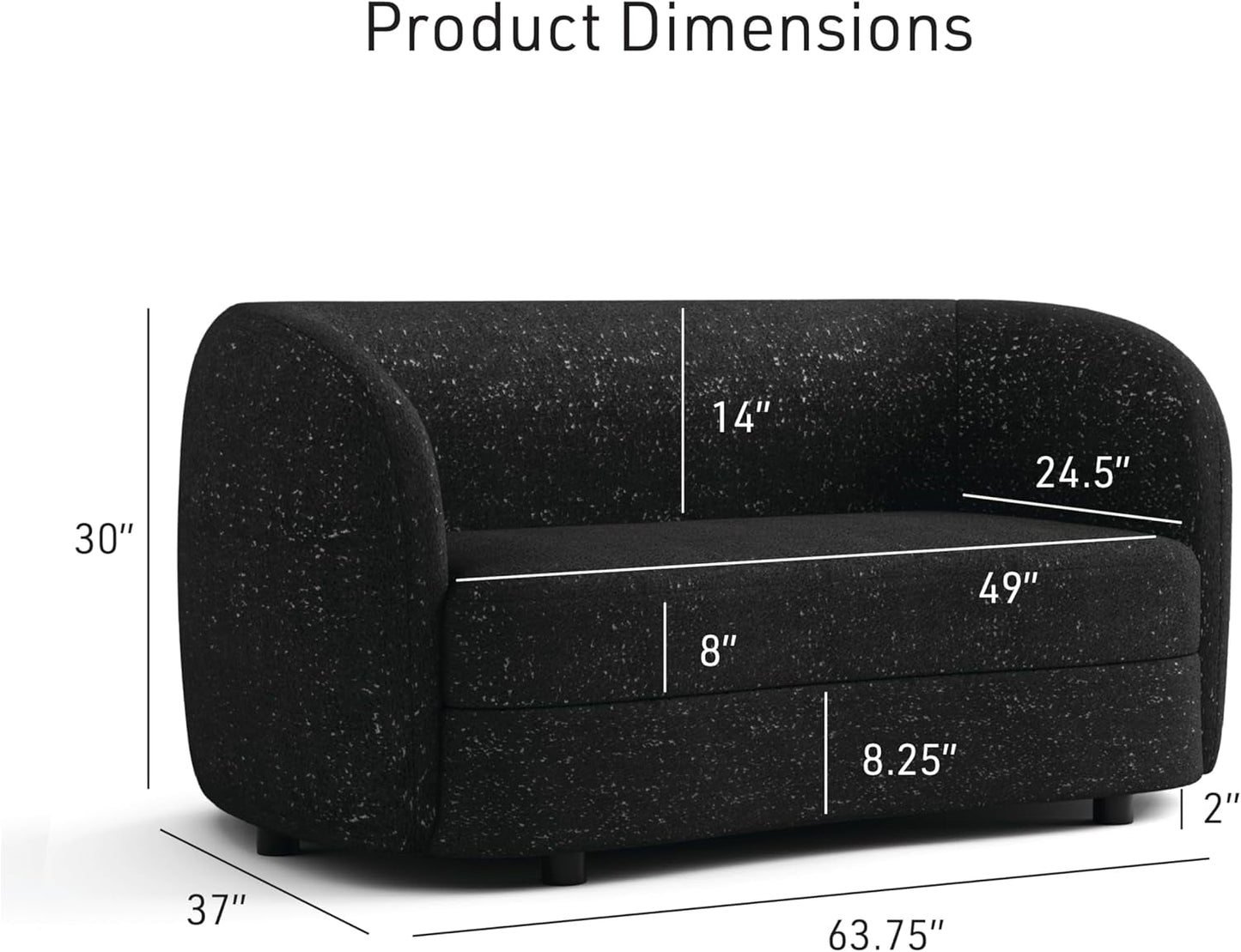 Nimiane Modern Boucle Seating with Curved Arms and Wooden Legs, Comfy Fabric Upholstered for Living Room, Bedroom, Home Office, 1-Seat + 2-Seat + 3-Seat, Black-2