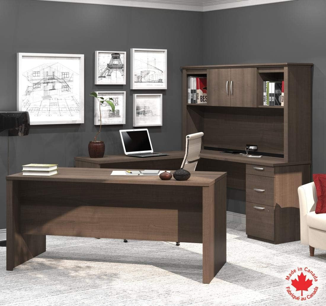 Logan U or L-Shaped Executive Office Desk with Pedestal and Hutch in Antigua, 66W-4