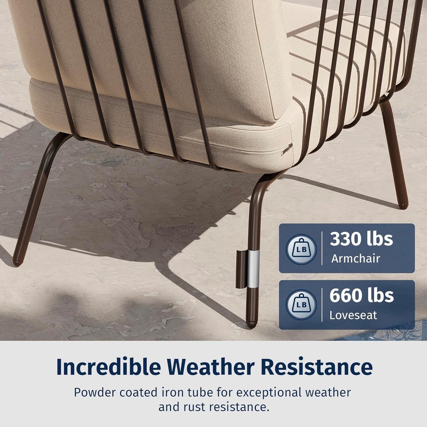 4-Piece Plaza Patio Furniture Set, Outdoor Furniture with Thick Cushion Sofa and Coffee Table, Modern Patio Conversation Set for Garden, Backyard and Porch, Brown & Beige-3