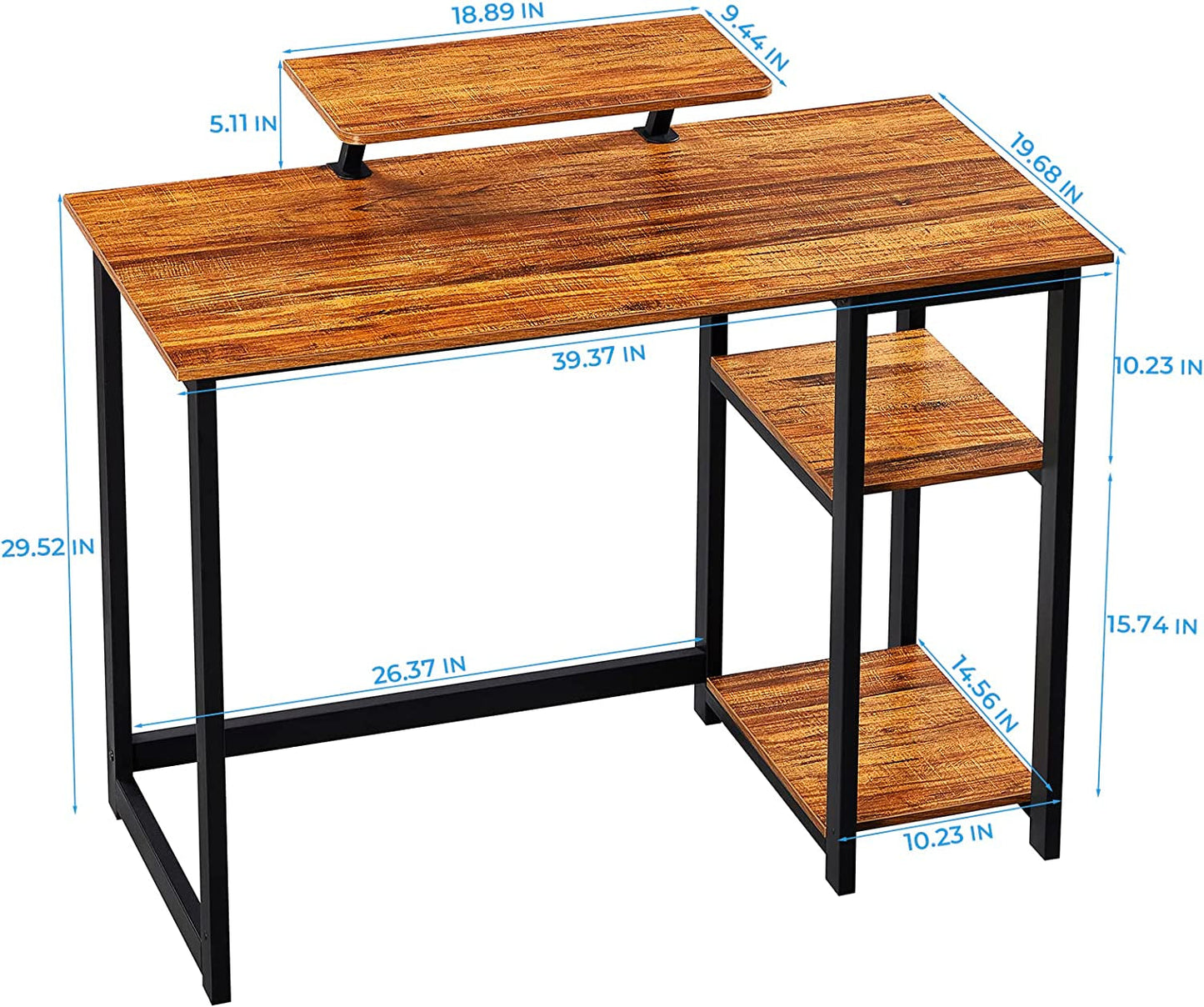 Compact Desk with Monitor Stand and Storage Shelves-2