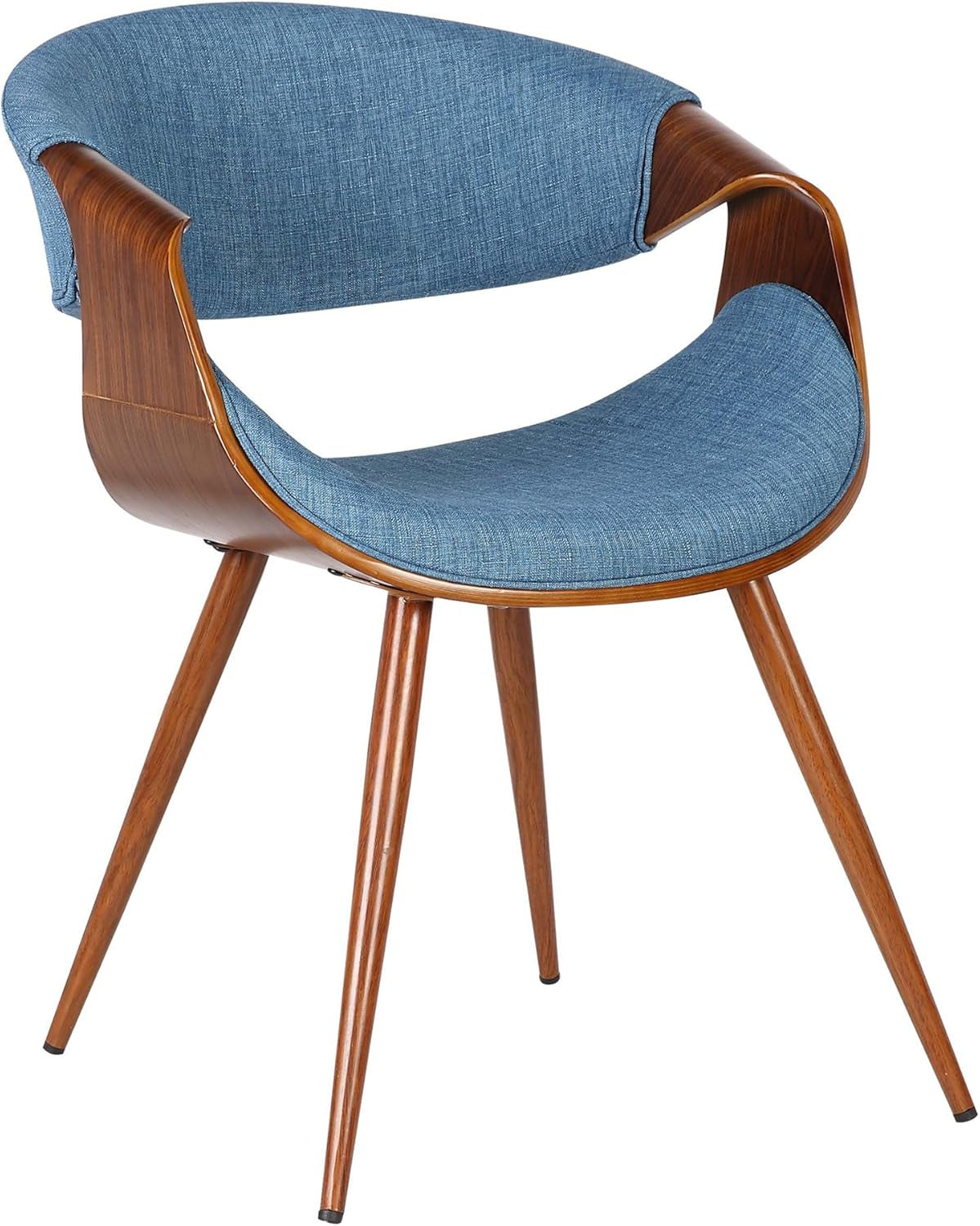 Butterfly Mid Century Modern Dining Chair for Kitchen Office Desk Vanity in Blue Fabric Upholstery and Walnut Wood Finish-0