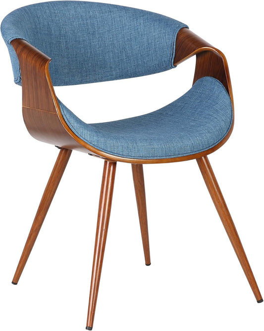 Butterfly Mid Century Modern Dining Chair for Kitchen Office Desk Vanity in Blue Fabric Upholstery and Walnut Wood Finish-0