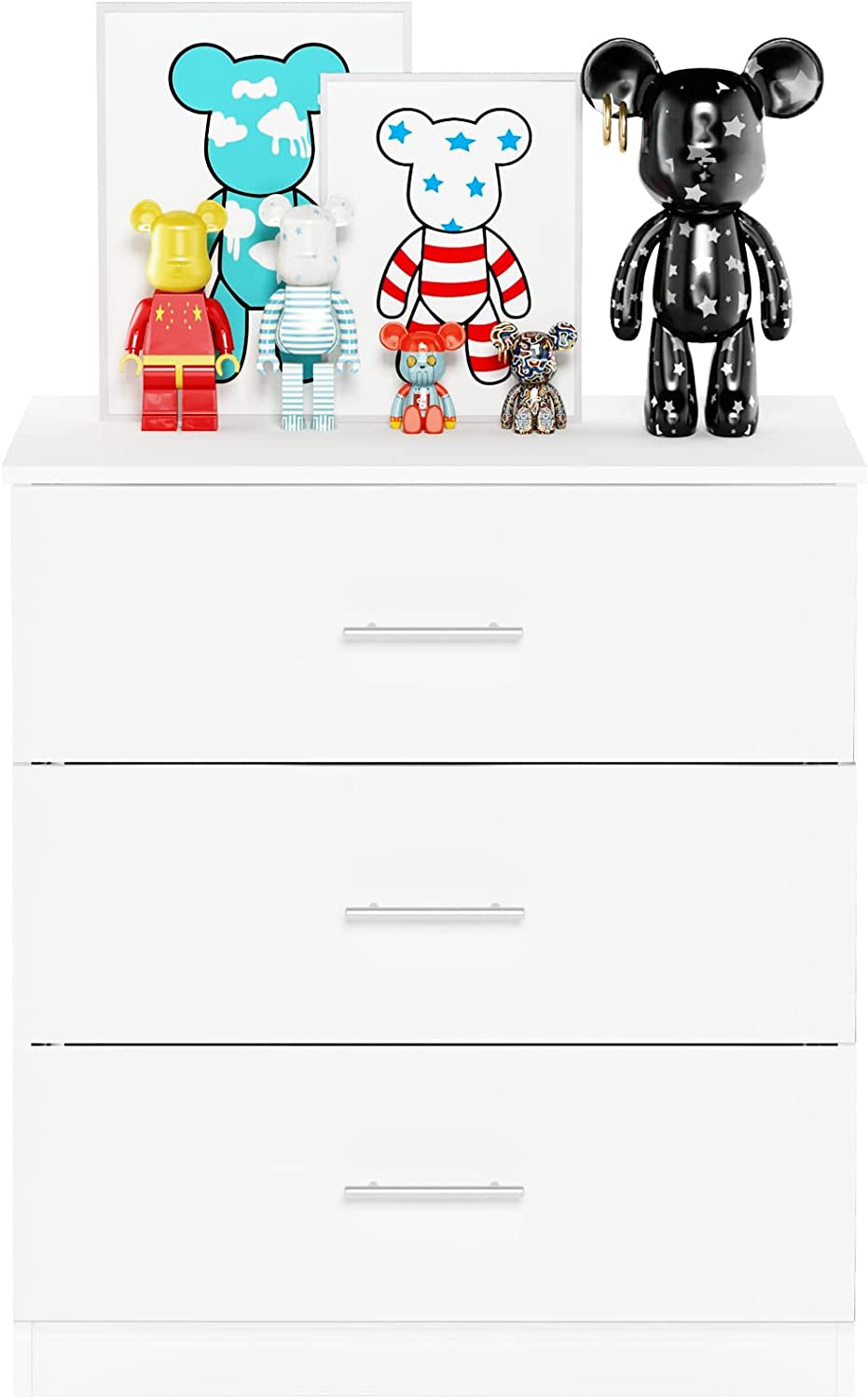Simple White 3-Drawer Dresser with Handle-3