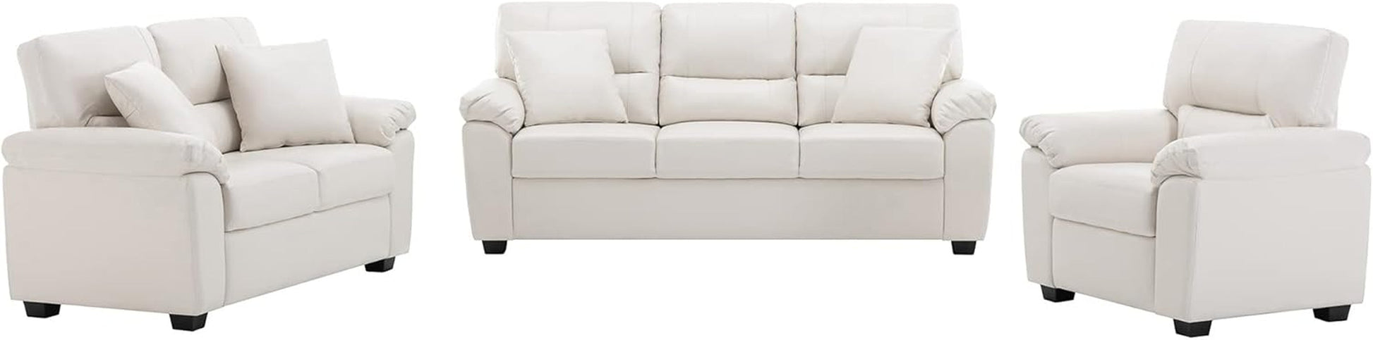 White Leather Sofa and Loveseat Chair Set, Modern Luxury and Comfy Furniture Sleeper Couches for Living Room, Apartment, Office, Lounge Room-2