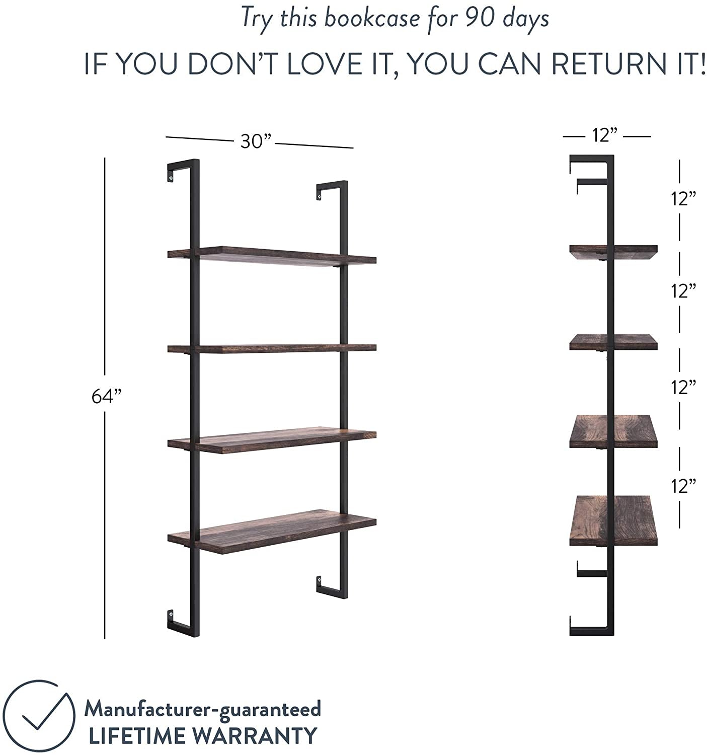 Nutmeg/Black Industrial Pipe Wall Shelves-3
