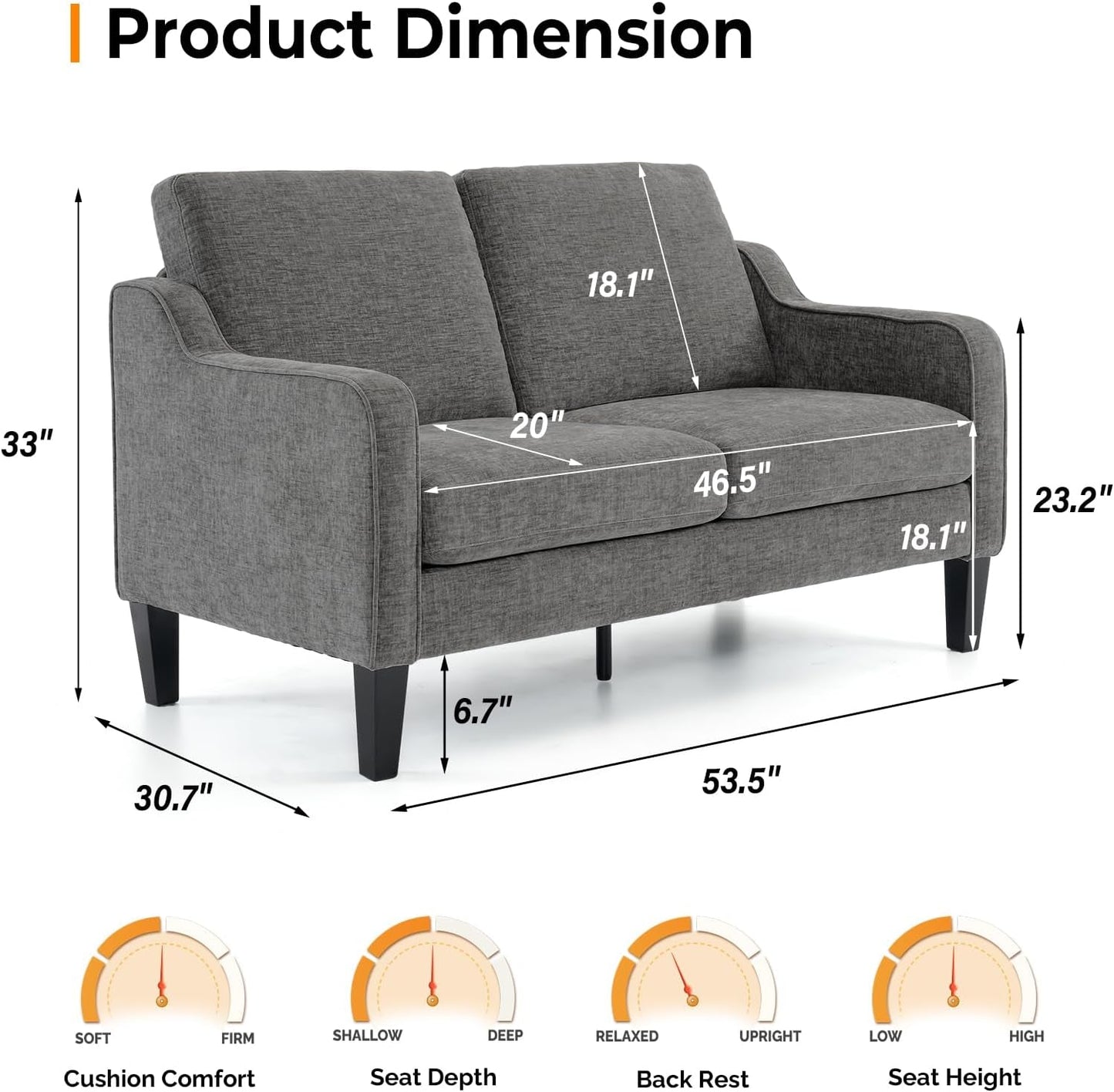 Loveseat Sofa Set for Living Room, Mid-Century Modern Couch and Love Seat Set,53" Loveseat+71" Small Couch for Bedroom Sofa Furniture for Small Spaces Apartment (Light Grey)-3