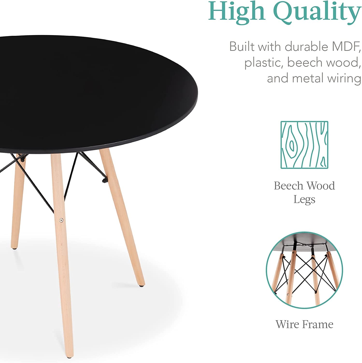 5-Piece Compact Mid-Century Modern Table & Chair Set with Plastic Seats-3