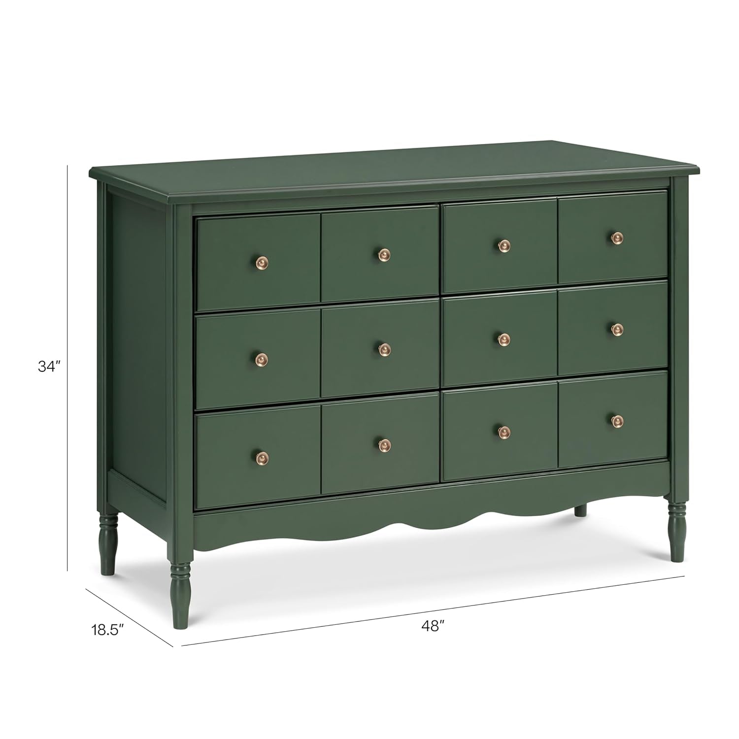 Liberty 6-Drawer Assembled Dresser in Forest Green | 2 Sets of Knobs-2