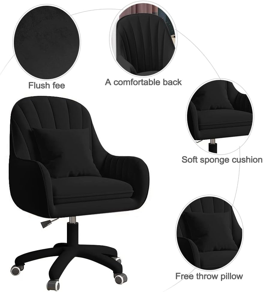Home Office Chair Computer Chair with Mid-Back Upholstered Modern Tufted Computer Task Chair Swivel Height Adjustable Velvet Accent Chair Suitable for Bedroom, Study-3