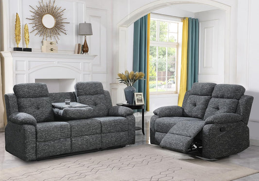 Breathable-Chenille-Fabric-Reclining-Sofa-And-Loveseat-Set, Double-Recliner-For-Living-Room, Manual-Reclining-Sofa,Soft/Drop down Table(Charcoal Gray)-0