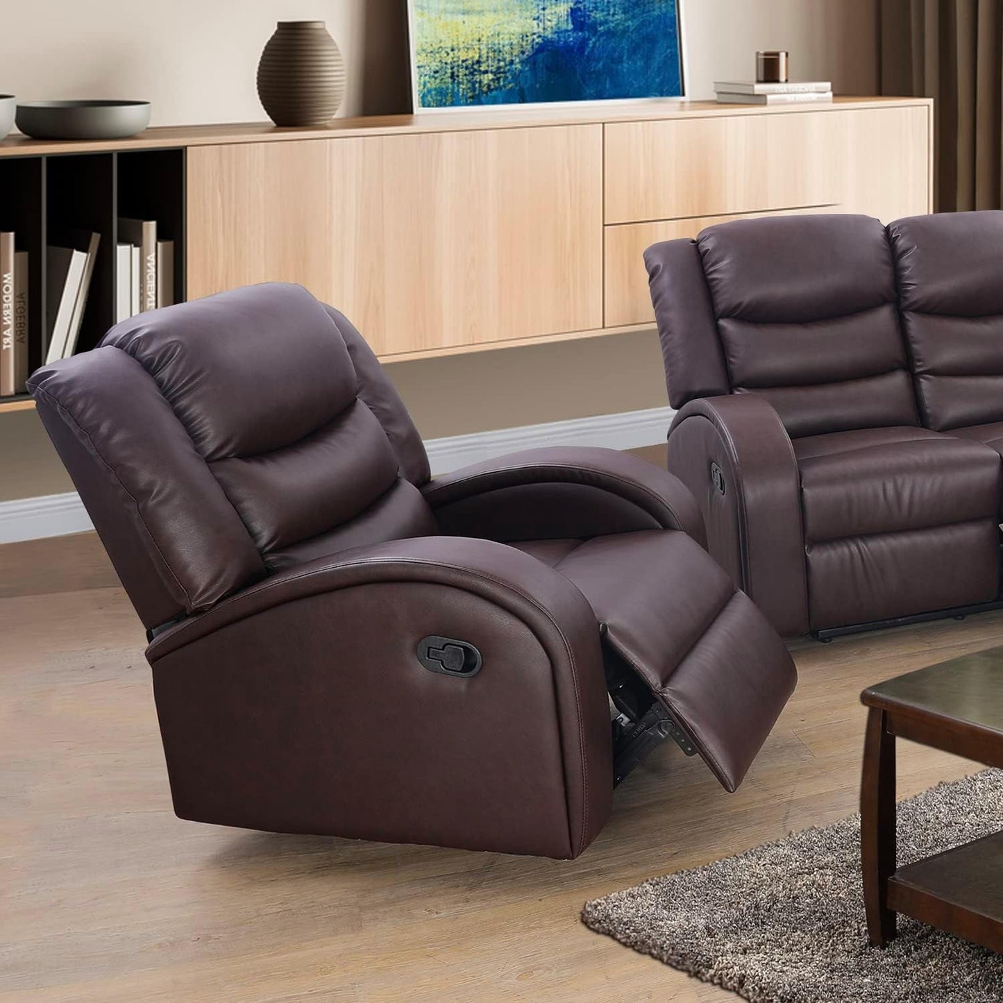 Grayson 3 Piece Living Room Recliner Set Include Love Seat, Sofa and Chair, Brown-2