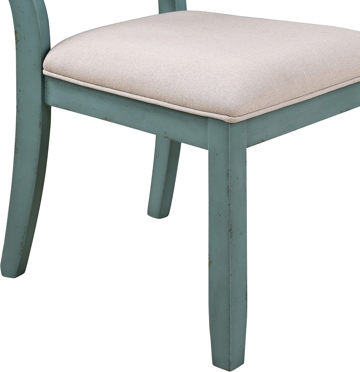 Prato Two-Tone Wood Cross Back Upholstered Dining Chairs, Set of 2, Blue and Tan-2