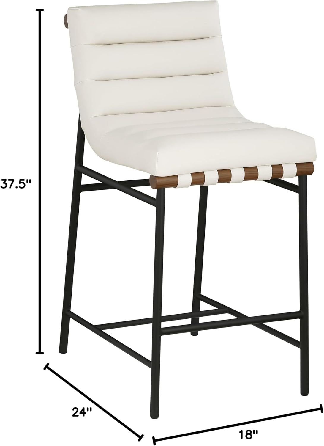 813Cream-C Burke Collection Modern | Contemporary Counter Stool with Soft Cream Vegan Leather, Cream Vegan Leather Straps, Matte Black Metal Frame, 18" W X 24" D X 37.5" H, Cream-2