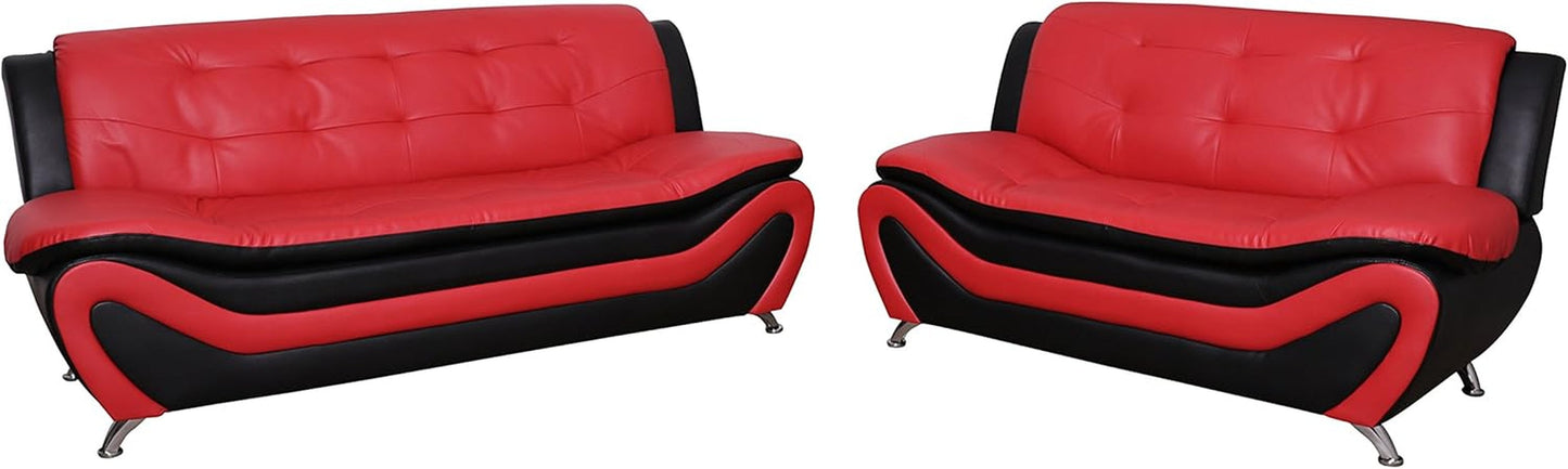 Aldo ((3 Piece) Modern Sofa Set, Black/Red-2