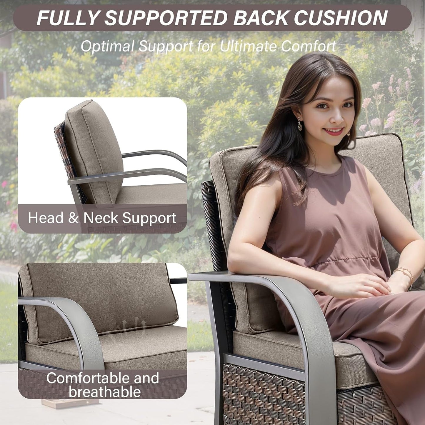 5 Pieces Patio Furniture Set with Fire Pit Table - 4 Outdoor Swivel Rocker Chairs with 50000 BTU Propane Fire Pit Table, Patio Conversation Sets for outside Backyard Patio Casual Gathering-4