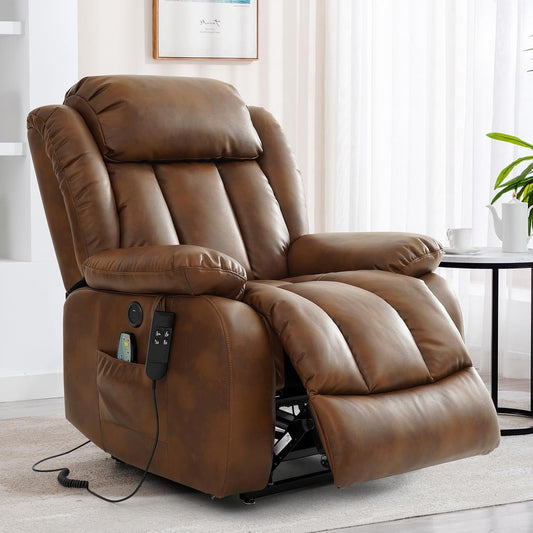 Dual Motor Large Power Lift Recliner Chair Recliners for Elderly, Infinite Position Recliner Chair with Heat and Massage, Breathable Leather(Ochre)-0