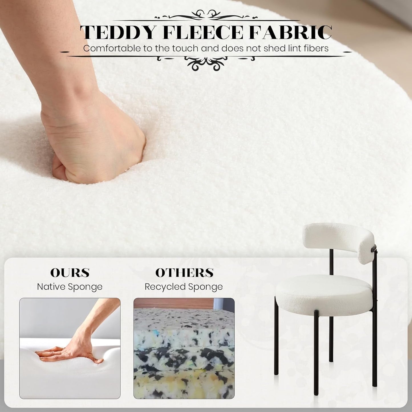 Dining Chairs Set of 4, White Boucle Dining Chair with Curved Backrest, round Thicken Upholstered Dining Chairs for Kitchen & Dining Room, Mid Century Modern Dining Chairs Sturdy and Comfy-4