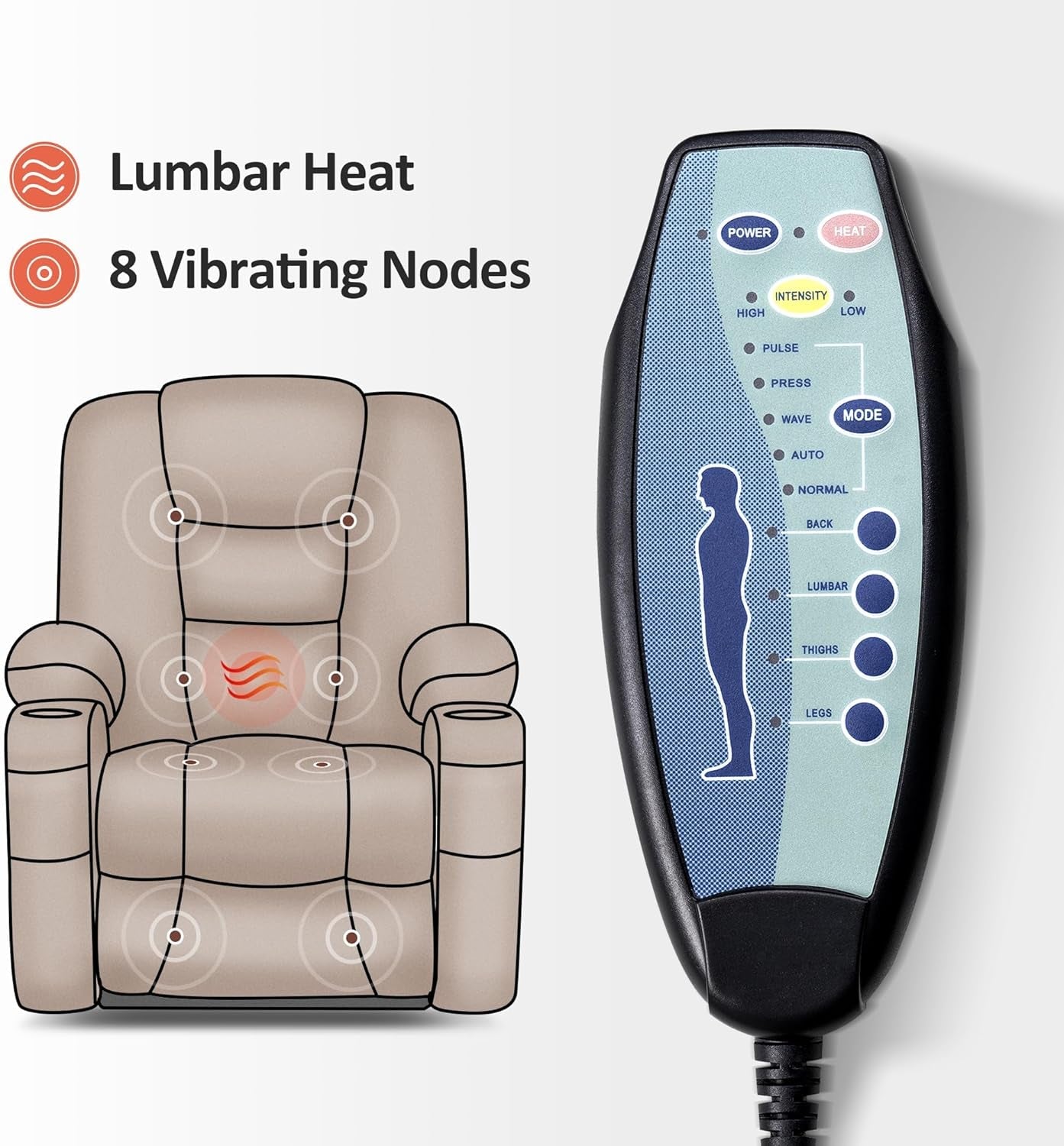 Power Lift Recliner Chair with Massage and Heat for Elderly People, Cup Holders, USB Ports, Side Pockets, Fabric 7529 (Medium, Navy Blue)-3