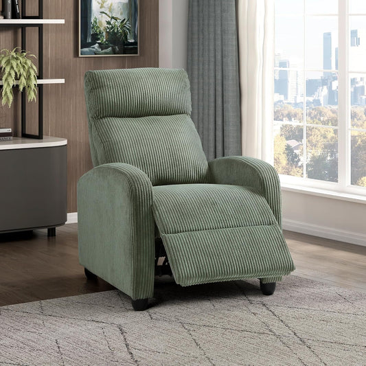 Pushback Recliner Chair Armchair Push Back Recliner, Corduroy Chair with Solid Wood Frame and Metal Seat Base, Single Sofa Accent Chair for Living Room/Office/Apartment, Green-0
