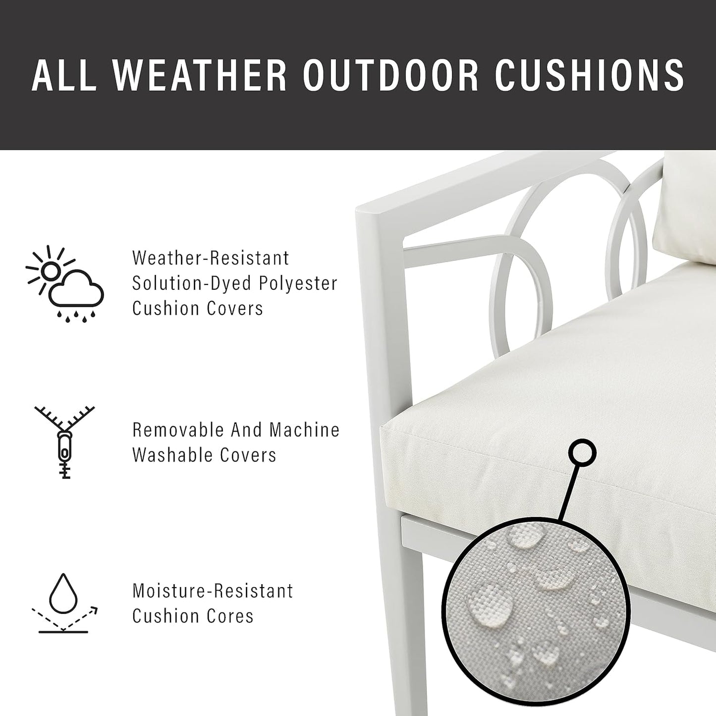 Ashford 2-Piece Outdoor Coffee Table and Loveseat Patio Furniture Set for Porch, Deck, Gray with Creme Cushions-3