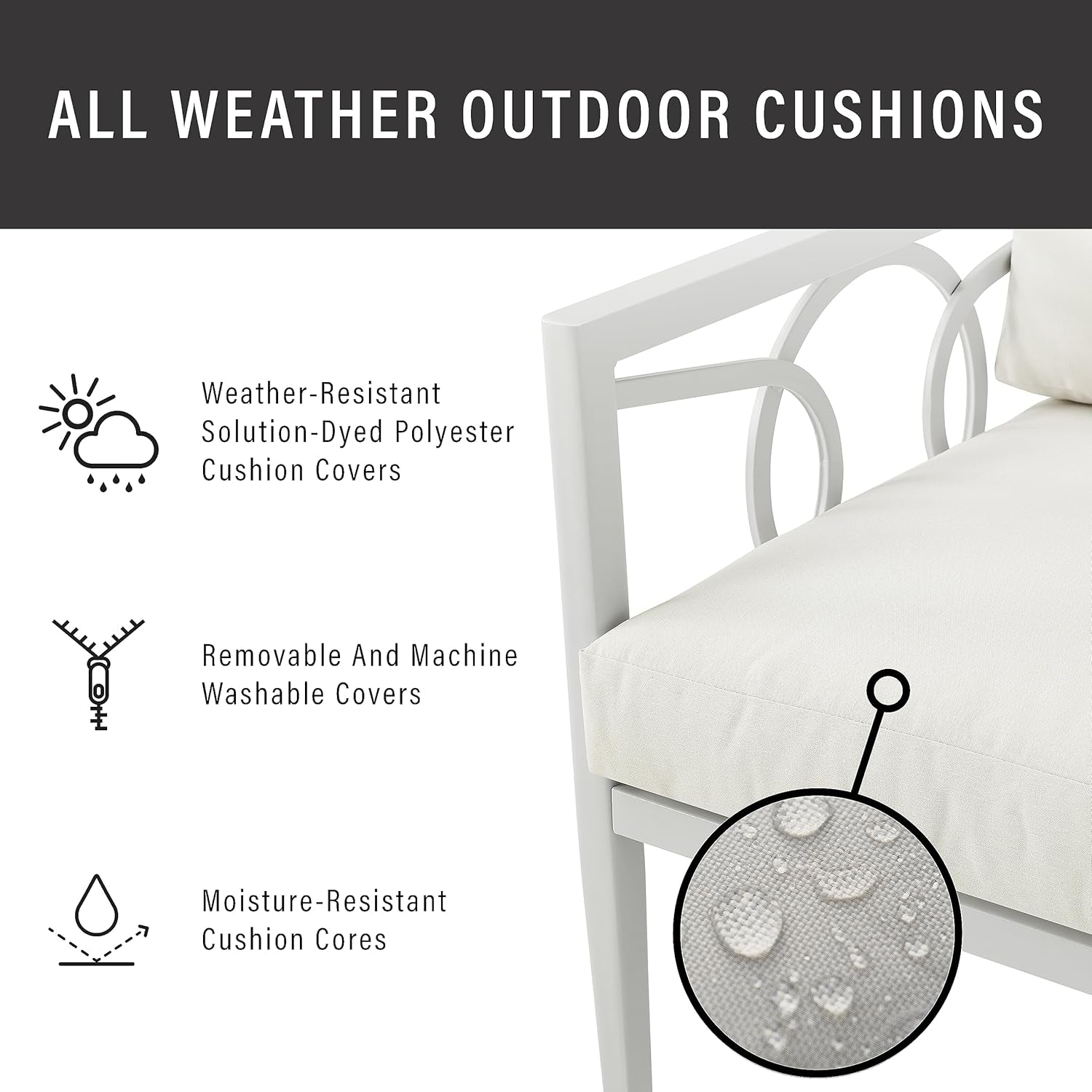 Ashford 2-Piece Outdoor Coffee Table and Loveseat Patio Furniture Set for Porch, Deck, Gray with Creme Cushions-3