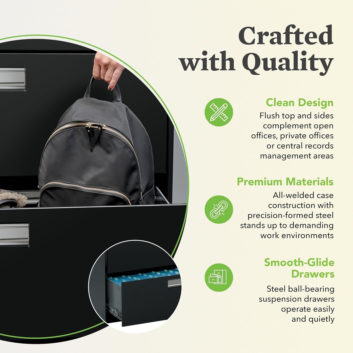 5 Drawer Lateral File Cabinet with Lock, Metal Filing Cabinets for Offices, Adjustable Hangrails for A4, Legal, Letter Files, 21.31" Deep, Putty-4